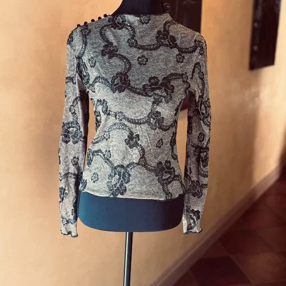 NWOT! Vintage Newport News Black Glitter Lace Floral Mesh Top Sz Small 1990s - Picture 1 of 6